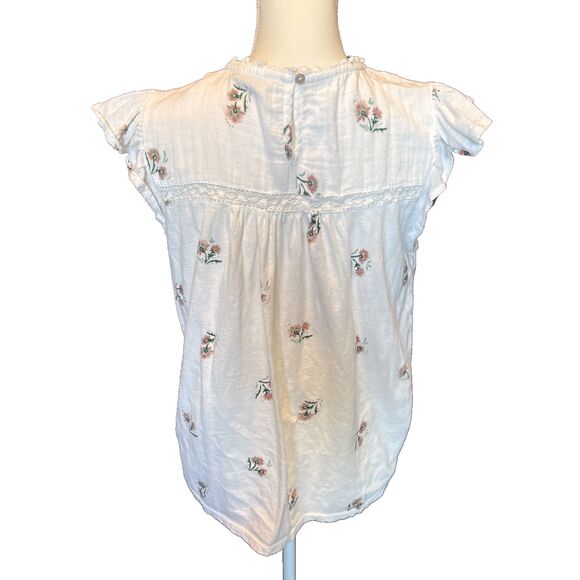 Lucky Brand White Cotton Floral Gauze Top Medium Babydoll Boho Romantic - Picture 4 of 9